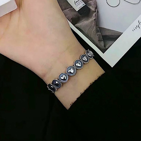 Sterling Silver Heart Bangle Ring Matching Set - Picture 7 of 8